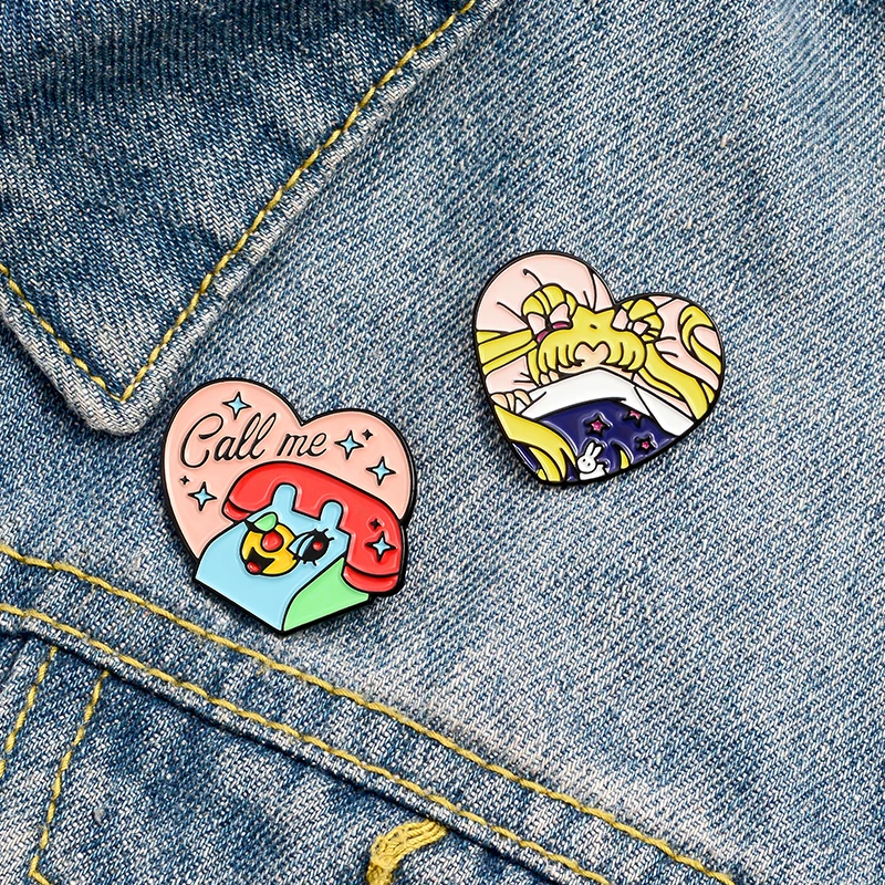 Cartoon Badges Cute Sailor Moon Brooches for Women Heart Shaped Enamel Pins Jewelry Fixed Phone Letter Call Me Accessories Gift
Cartoon Badges Cute Sailor Moon Brooches for Women Heart Shaped Enamel Pins Jewelry Fixed Phone Letter Call Me Accessories Gift