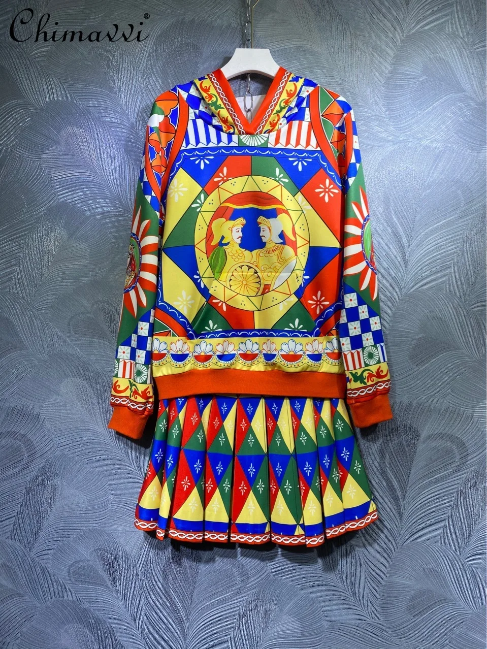 Vintage Fashion Women Summer Clothing Printed Long Sleeve Loose Top High Waist Slimmming Short A-line Skirt Two -piece Set
Vintage Fashion Women Summer Clothing Printed Long Sleeve Loose Top High Waist Slimmming Short A-line Skirt Two -piece Set