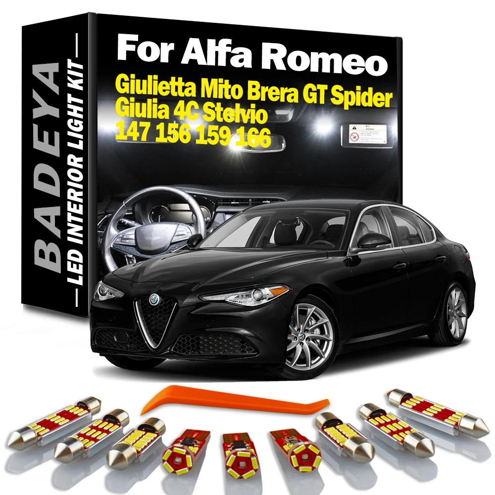 

BADEYA LED Interior Light Kit For Alfa Romeo Giulietta Mito Brera GT Spider Giulia 4C Stelvio 147 156 159 166 Led Lamap Canbus