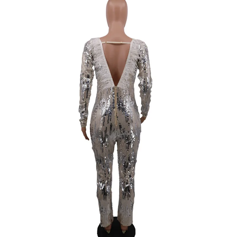 Feather Sequins Sexy Rompers Womens Jumpsuit Deep V Neck Long Sleeve Bandage Bodysuit Elegant High Waist Backless Party Overall
Feather Sequins Sexy Rompers Womens Jumpsuit Deep V Neck Long Sleeve Bandage Bodysuit Elegant High Waist Backless Party Overall