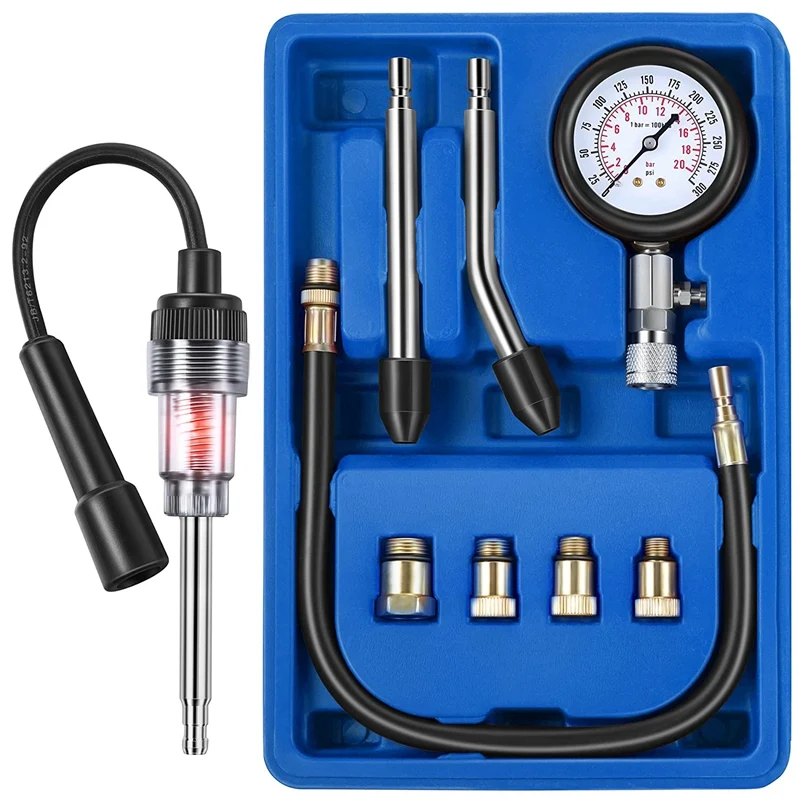 9PCS Universal Automotive Compression Tester Kit and Spark Plug Tester, for Car, Motorcycle Engine Testing Tools, Blue
9PCS Universal Automotive Compression Tester Kit and Spark Plug Tester, for Car, Motorcycle Engine Testing Tools, Blue
