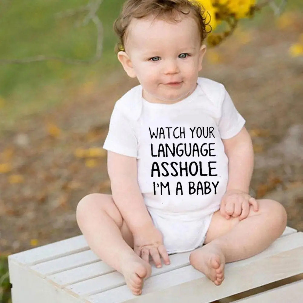 Newborn Baby WATCH YOUR LANGUAGE ASSHOLE Printed Letter Boys Summer Clothes Bodysuits Bebes Kids Infant Romper Girl L5H9
Newborn Baby WATCH YOUR LANGUAGE ASSHOLE Printed Letter Boys Summer Clothes Bodysuits Bebes Kids Infant Romper Girl L5H9