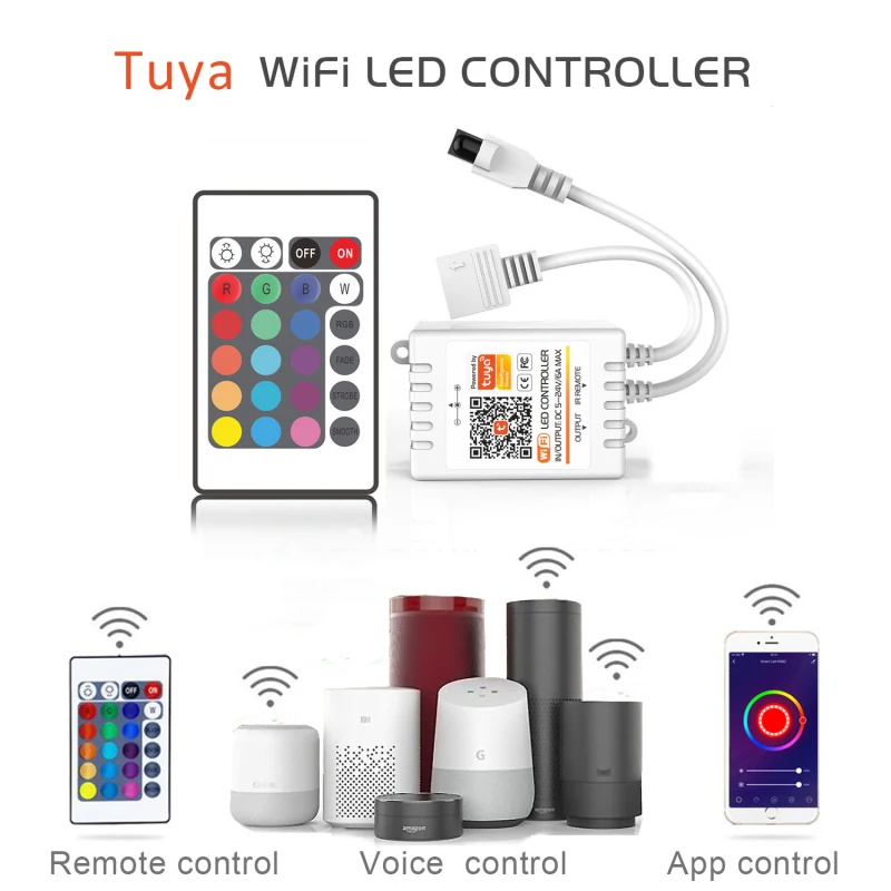 Tuya Remote Control Wifi Intelligent Controller Colorful 24 Key Dual Load RGB Light RGBW Light With Controller ALexa Voice
Tuya Remote Control Wifi Intelligent Controller Colorful 24 Key Dual Load RGB Light RGBW Light With Controller ALexa Voice