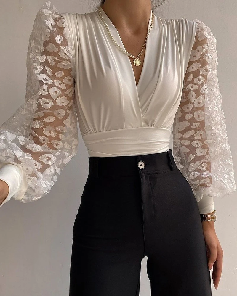 Ninimour Autumn Women Plain Sheer Mesh Top 2021 Femme Elegant V Neck Puff Lantern Sleeve Top Blouse Office Lady Outfit traf
Ninimour Autumn Women Plain Sheer Mesh Top 2021 Femme Elegant V Neck Puff Lantern Sleeve Top Blouse Office Lady Outfit traf