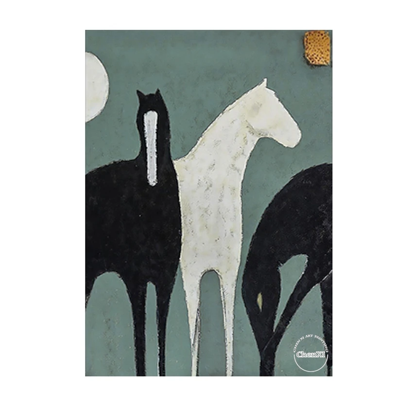Черно-белая абстрактная картина лошади маслом