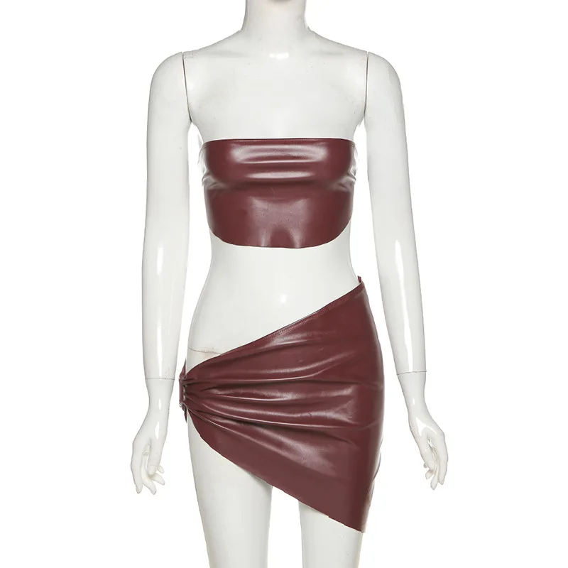 ZKYZWX Sexy PU Leather Two Pieces Set Women Fashion Clothes Strapless Crop Top Mini Skirt Birthday Club Outfits Matching Sets
ZKYZWX Sexy PU Leather Two Pieces Set Women Fashion Clothes Strapless Crop Top Mini Skirt Birthday Club Outfits Matching Sets
