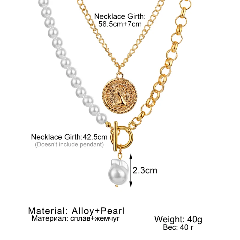 Fashion Hip Hop Baroque Pearl Medallion Coin Pendant Necklace Women Fashion Multi Layered Chain Necklace Choker Punk Jewelry 
Fashion Hip Hop Baroque Pearl Medallion Coin Pendant Necklace Women Fashion Multi Layered Chain Necklace Choker Punk Jewelry