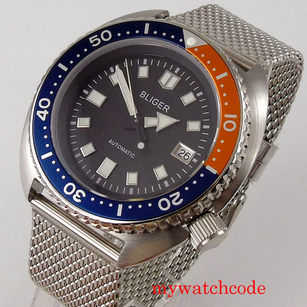Bliger 45mm NH35A Automatic Men Watches Calendar Black Dial Luminous Marks Blue&Orange Bezel Stainless Steel Bracelet
Bliger 45mm NH35A Automatic Men Watches Calendar Black Dial Luminous Marks Blue&Orange Bezel Stainless Steel Bracelet