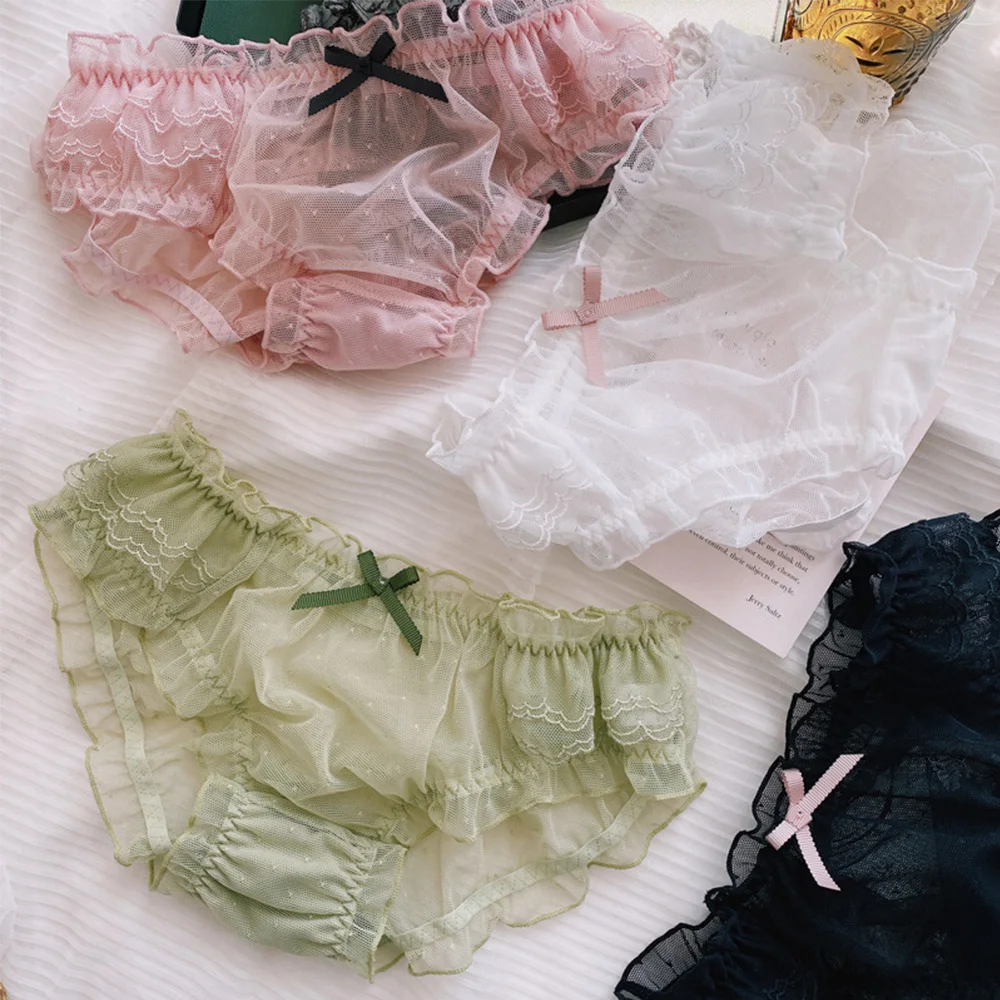 Sweet Style Lace Panties Seamless Hollow Women's Underpants Sexy Bow Ruffles Transparent Underwear Mid-waist Briefs Lingerie
Sweet Style Lace Panties Seamless Hollow Women's Underpants Sexy Bow Ruffles Transparent Underwear Mid-waist Briefs Lingerie