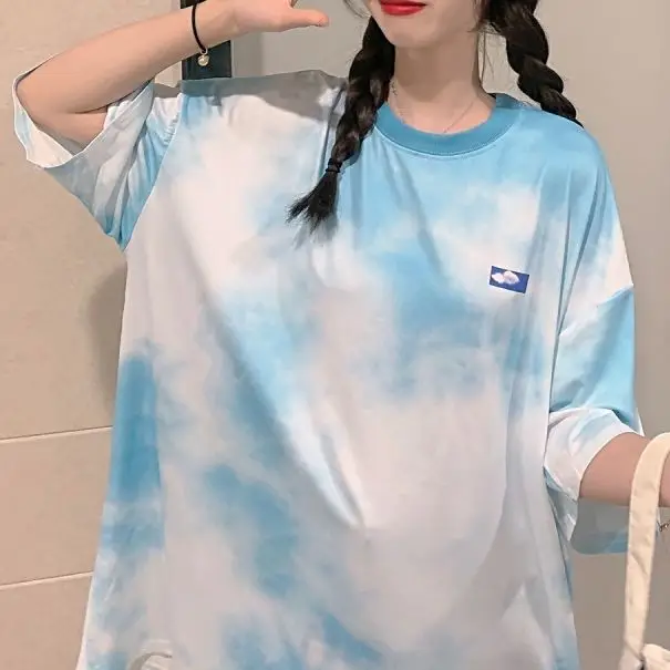 Tie-Dye Loose Short-Sleeved Pure Cotton T-Shirt Women'S Top Summer Korean Ins New O-Neck Blue Gradient Oversized T-Shirt Women
Tie-Dye Loose Short-Sleeved Pure Cotton T-Shirt Women'S Top Summer Korean Ins New O-Neck Blue Gradient Oversized T-Shirt Women