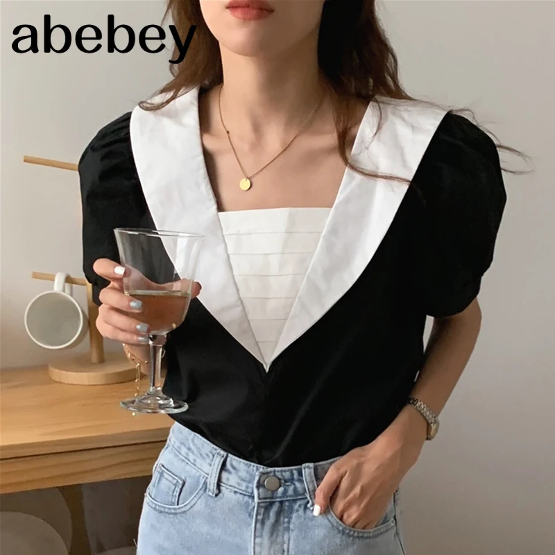 New Summer Fashion All-match square collar puff sleeve Shirt off back lace up hit color stitching Shirt Top 2021
New Summer Fashion All-match square collar puff sleeve Shirt off back lace up hit color stitching Shirt Top 2021