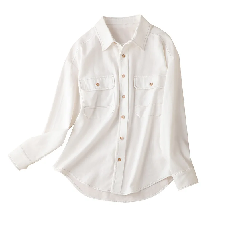 SHUCHAN Women Shirts Blouses Cotton and Linen Turn-down Collar Pockets Free Shipping Items Clothes for Women Blouse Women 
SHUCHAN Women Shirts Blouses Cotton and Linen Turn-down Collar Pockets Free Shipping Items Clothes for Women Blouse Women