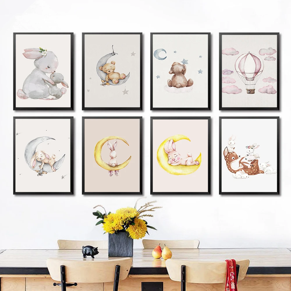 Bunny Poster Paintings Animal Nursery Wall Art Print Rabbit Canvas Painting Moon Nordic Wall Pictures Girl Baby Room Decoration
Bunny Poster Paintings Animal Nursery Wall Art Print Rabbit Canvas Painting Moon Nordic Wall Pictures Girl Baby Room Decoration