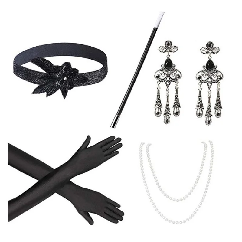 1920s Great Gatsby Accessories Set for Women 20s Costume Flapper Headband Pearl Necklace Bracelet Earring Cigarette Holder
1920s Great Gatsby Accessories Set for Women 20s Costume Flapper Headband Pearl Necklace Bracelet Earring Cigarette Holder