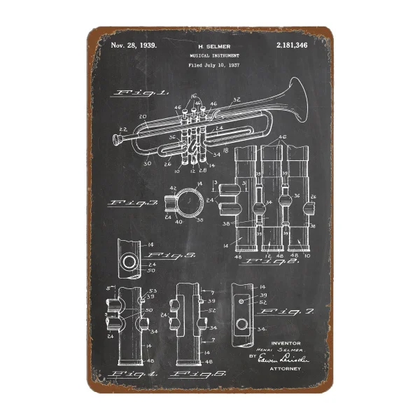 Trumpet Print 1939 Print Wall Art Poster Music Blueprint Gifts Music Room Decor Vintage Tin Metal Sign
Trumpet Print 1939 Print Wall Art Poster Music Blueprint Gifts Music Room Decor Vintage Tin Metal Sign