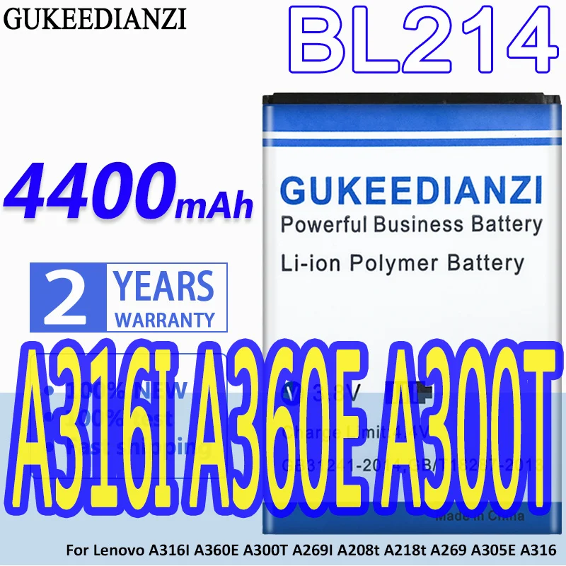 High Capacity GUKEEDIANZI Battery BL214 BL236 4400mAh For Lenovo A316I A360E A300T A269I A208t A218t A269 A305E A316
High Capacity GUKEEDIANZI Battery BL214 BL236 4400mAh For Lenovo A316I A360E A300T A269I A208t A218t A269 A305E A316