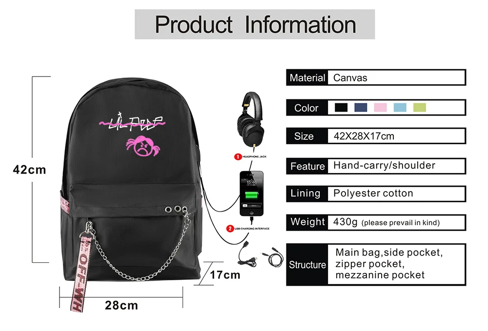 Trendy Popular Lil Peep backpack Usb Rechargeable Schoolbag Women's Shoulder Travel Bag Print Hip Hop Teenage Girls bag
Trendy Popular Lil Peep backpack Usb Rechargeable Schoolbag Women's Shoulder Travel Bag Print Hip Hop Teenage Girls bag