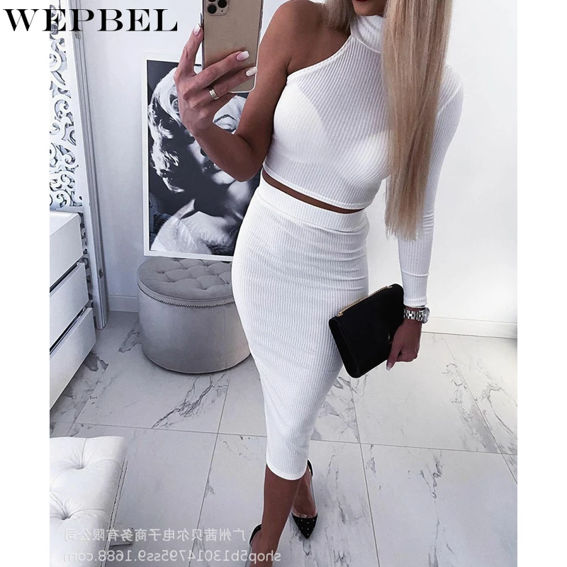 WEPBEL Women's Sexy Solid Color Slim Fit Two-Piece Suit Autumn High Waist Skirt + Long Sleeve One Shoulder Turtleneck Top Suit
WEPBEL Women's Sexy Solid Color Slim Fit Two-Piece Suit Autumn High Waist Skirt + Long Sleeve One Shoulder Turtleneck Top Suit