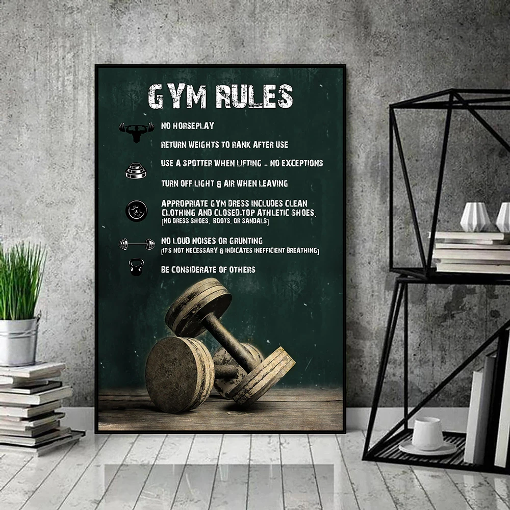 Modern Dumbbell Gym Rules Wall Art Canvas Painting Gym Exercise Bodybuilding Weight Training Lovers Poster Wall Decoration
Modern Dumbbell Gym Rules Wall Art Canvas Painting Gym Exercise Bodybuilding Weight Training Lovers Poster Wall Decoration