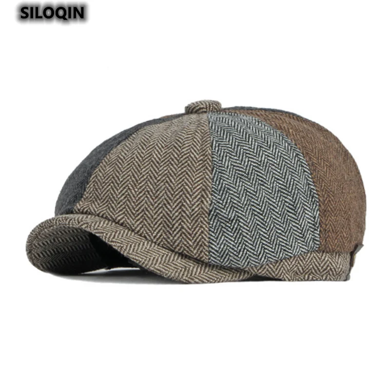 

New Splicing Spring Autumn Octagonal Hat Male Retro Fashion Berets Female Newsboy Cap Painter Hat Adjustable Size Snapback Gorra