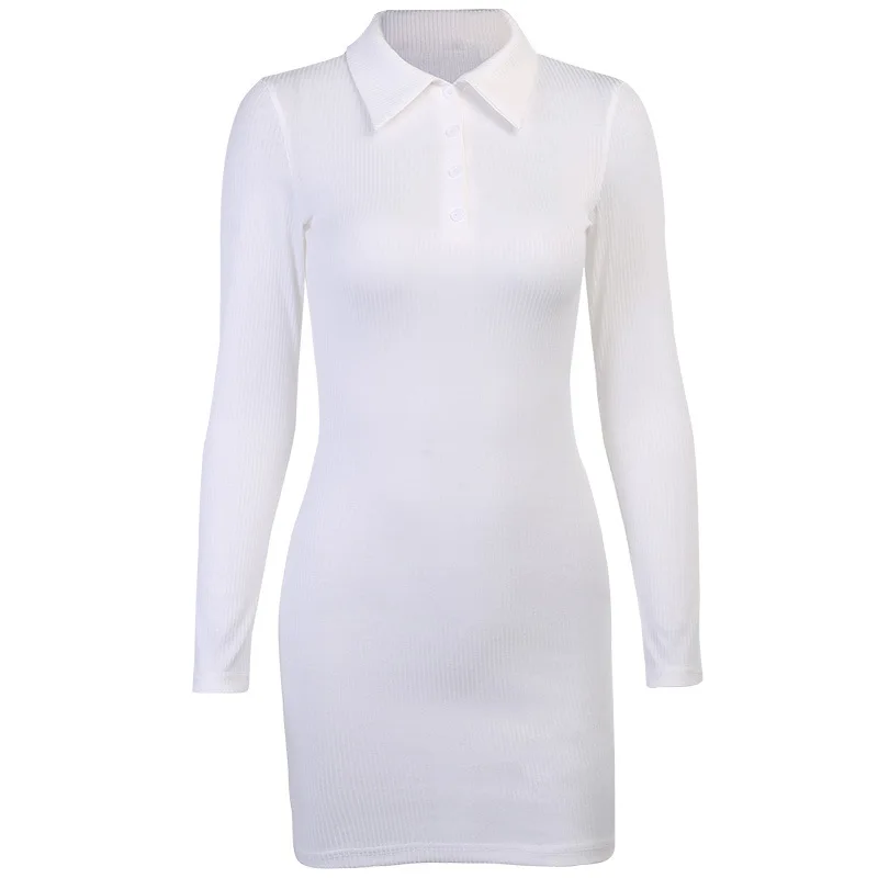 Autumn Solid Color Long-sleeve Bodycon Ribbed Lapel Tee Dress Women 2020 Simple Casual Office Lady Street Mini Dresses Mujer
Autumn Solid Color Long-sleeve Bodycon Ribbed Lapel Tee Dress Women 2020 Simple Casual Office Lady Street Mini Dresses Mujer