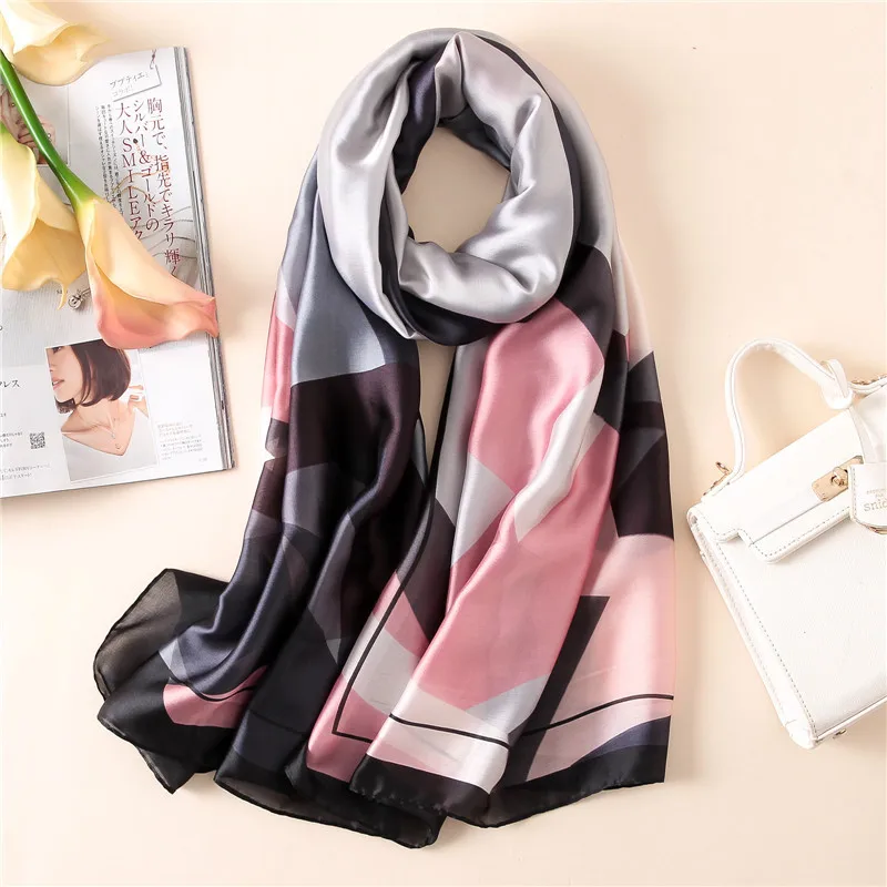 

2020 Новый женский шелковый шарф 100% чистый шелк геометрический Пашмина с принтом Солнцезащитная пляжная шаль Fanon женская накидка плюс размер