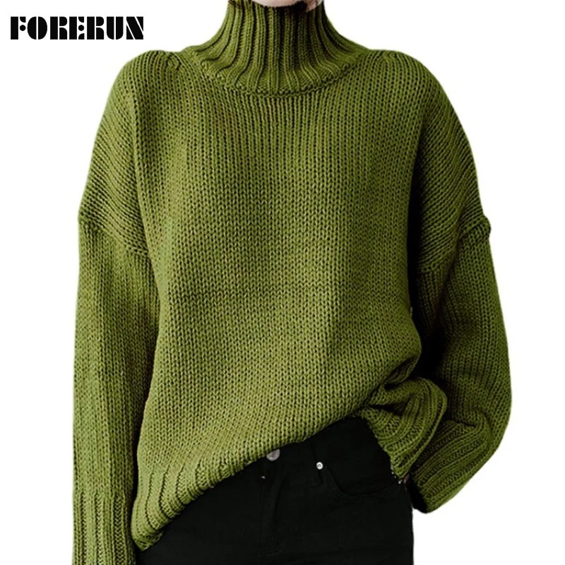 FORERUN Turtleneck Women Solid Casual Sweater Pullover Saddle Shoulder Long Sleeve Tops Simple Oversized Knitted Sweater
FORERUN Turtleneck Women Solid Casual Sweater Pullover Saddle Shoulder Long Sleeve Tops Simple Oversized Knitted Sweater