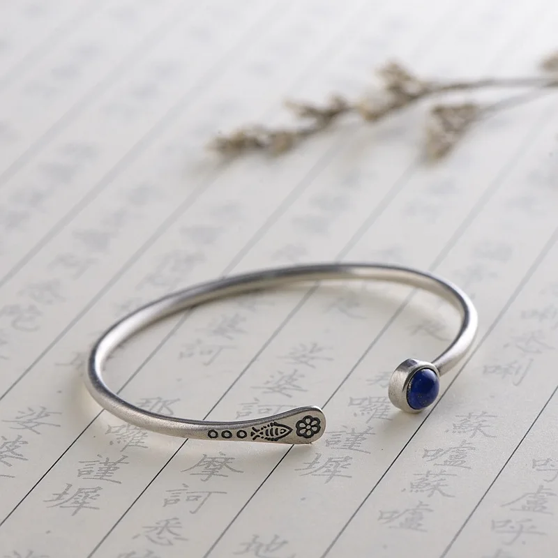 Solid S925 Sterling Silver Vintage Lapis Lazuli Open Bangles for Women Girl Gift Silver Cute Jewelry Accessories
Solid S925 Sterling Silver Vintage Lapis Lazuli Open Bangles for Women Girl Gift Silver Cute Jewelry Accessories