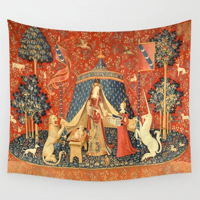 

Medieval Tapestry Wall Hanging Lady And The Unicorn Tapestry Multifunction Home Decor Tapestries Background Decor Wall Covering