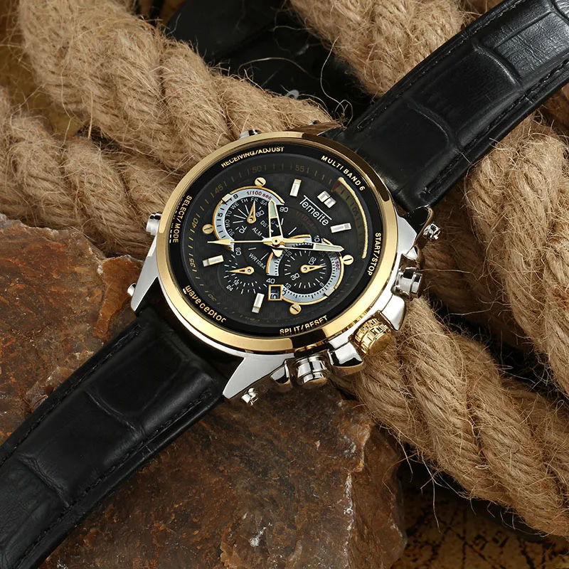 TEMEITE Fashion Black Golden Quartz Watch Waterproof Leather Band Casual Men Watches Luminous Hand Business Sports Date Clock
TEMEITE Fashion Black Golden Quartz Watch Waterproof Leather Band Casual Men Watches Luminous Hand Business Sports Date Clock