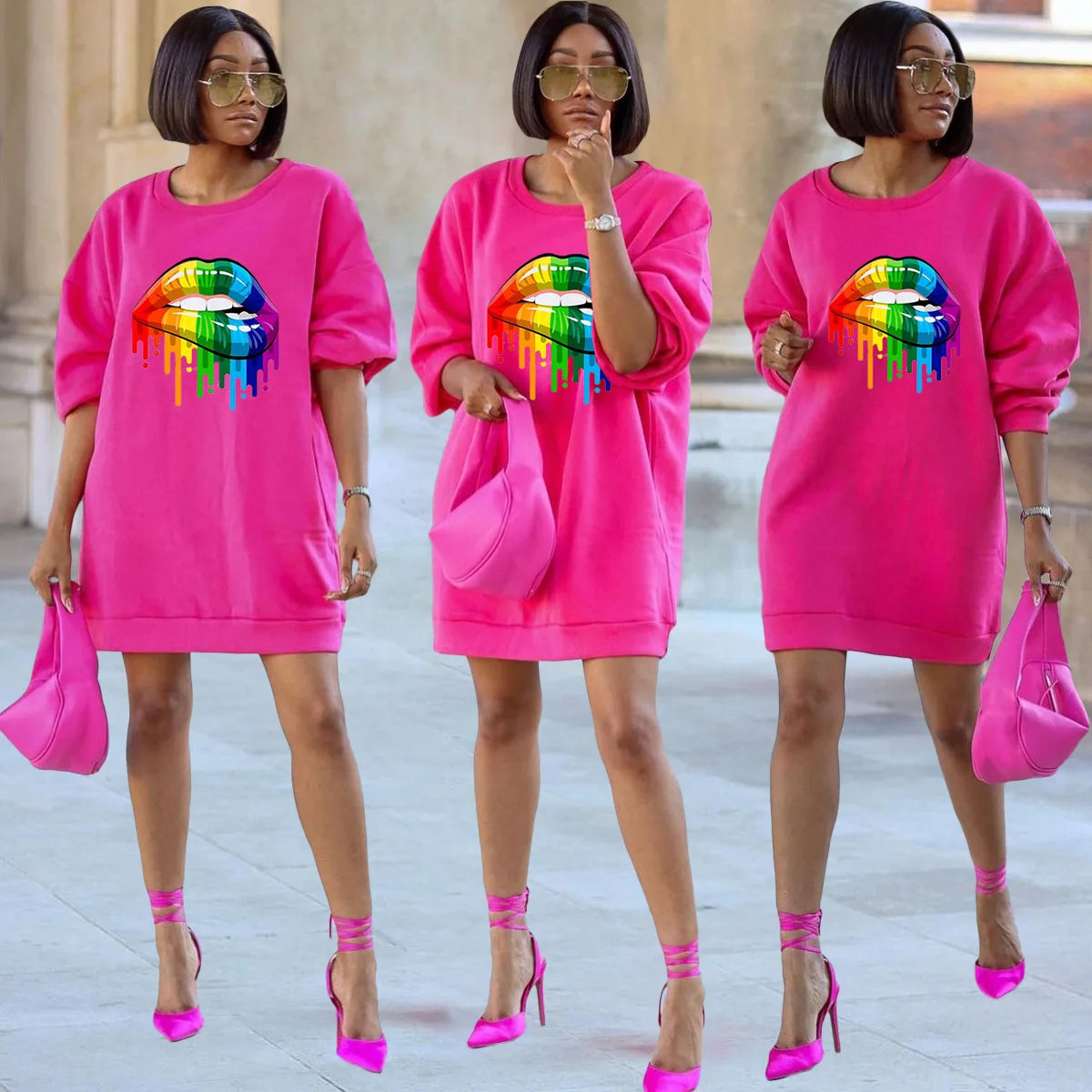 Fall Women O Neck Long Sleeve Fashion Big Lips Printed Dress Rose Red Casual Loose Pullover Sweatshirt Dress Hoodies Streetwear
Fall Women O Neck Long Sleeve Fashion Big Lips Printed Dress Rose Red Casual Loose Pullover Sweatshirt Dress Hoodies Streetwear