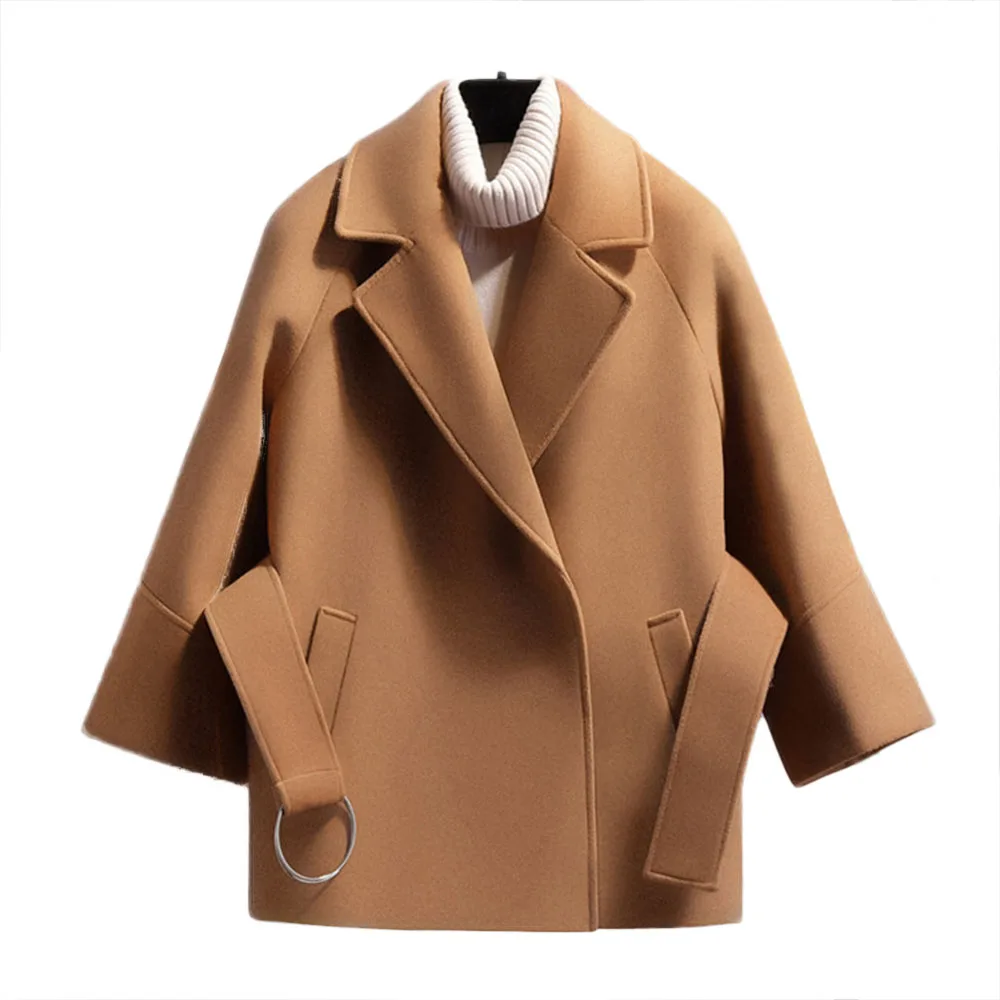 Womens Woolen Coat Solid Color Casual Long Sleeve Turn-Down Neck Cardigan Jackets Female Cloak with Belt Elegant Winter Outwear
Womens Woolen Coat Solid Color Casual Long Sleeve Turn-Down Neck Cardigan Jackets Female Cloak with Belt Elegant Winter Outwear