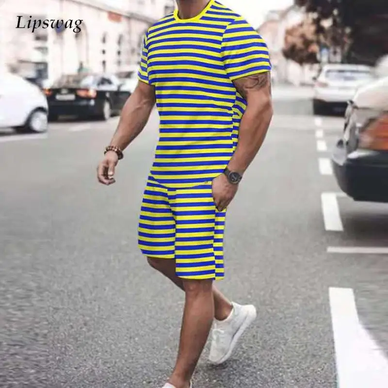 Mens Short Sleeve Tee And Pocket Shorts Suits Casual O Neck Pullover Tops Outfits Tracksuit Summer Striped Print Loose Men Sets 
Mens Short Sleeve Tee And Pocket Shorts Suits Casual O Neck Pullover Tops Outfits Tracksuit Summer Striped Print Loose Men Sets