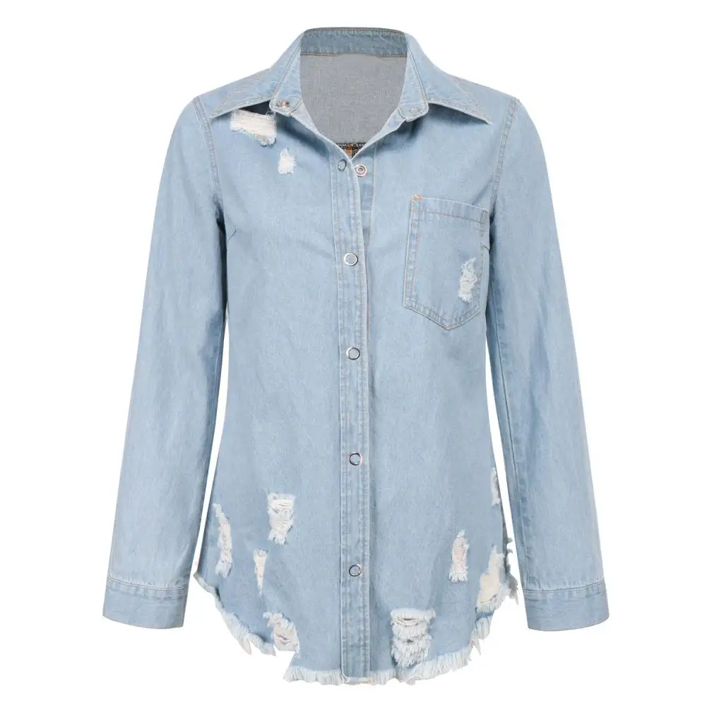 80% HOT SALESChic Women Autumn Long Sleeve Turn Down Collar Ripped Holes Pocket Denim Jacket
80% HOT SALESChic Women Autumn Long Sleeve Turn Down Collar Ripped Holes Pocket Denim Jacket