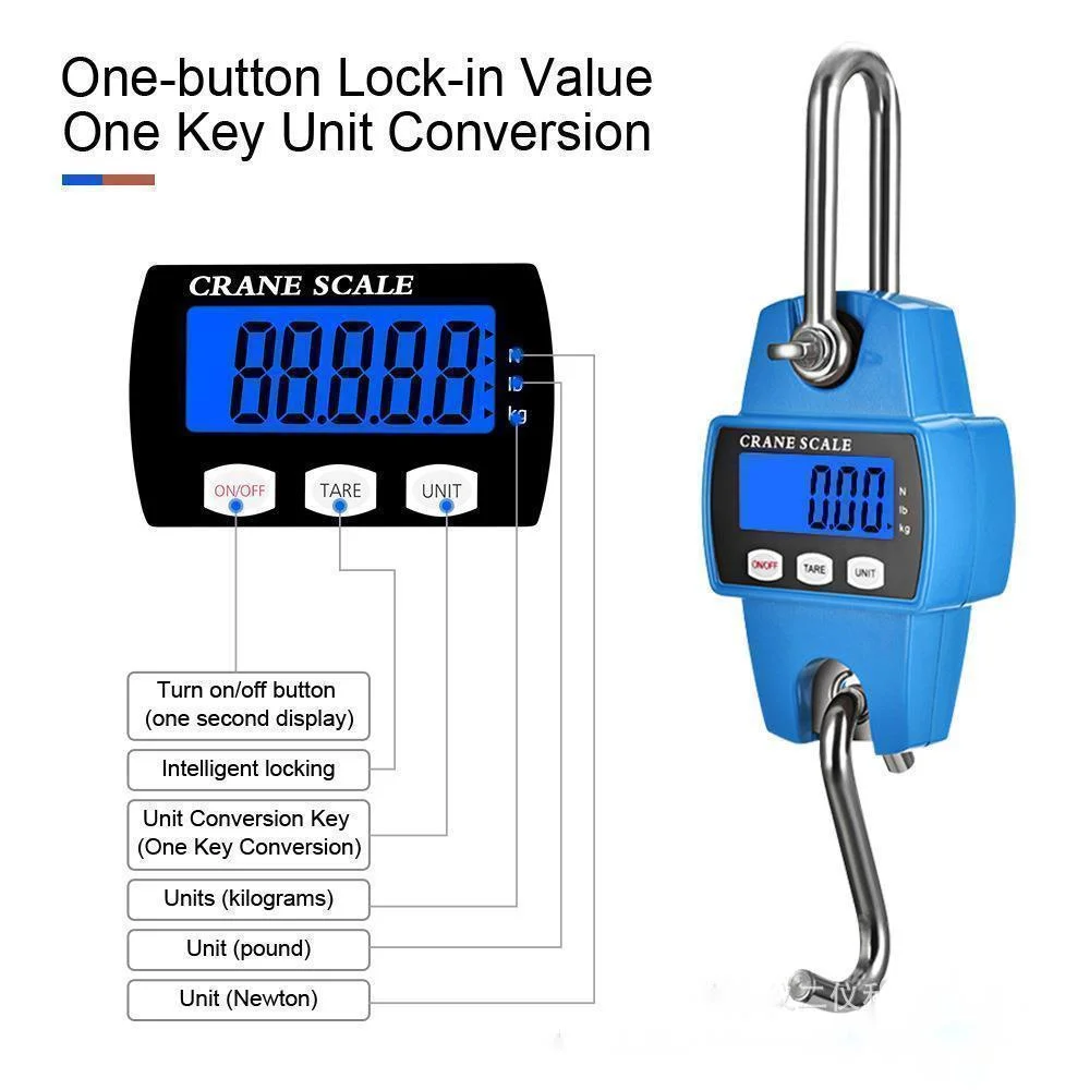 New Industrial Hanging Scale Electronic Scale Hook Scale 300kg Electronic Hook Scales LCD Backlit Display Hanging Scales
New Industrial Hanging Scale Electronic Scale Hook Scale 300kg Electronic Hook Scales LCD Backlit Display Hanging Scales