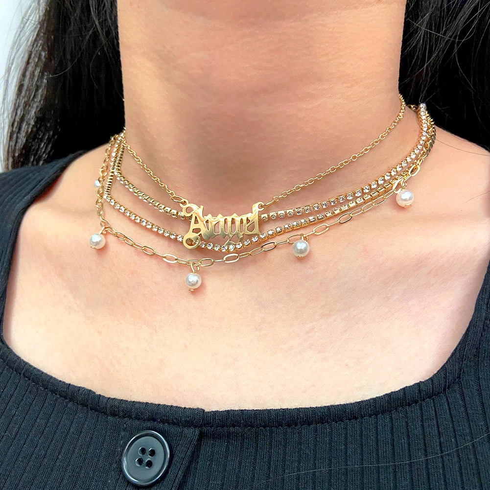 Fashion Multilayer Gold Color Pearl Crystal Chain Necklace For Women Punk Angel Letter Choker Pendant Necklaces Trendy Jewelry
Fashion Multilayer Gold Color Pearl Crystal Chain Necklace For Women Punk Angel Letter Choker Pendant Necklaces Trendy Jewelry