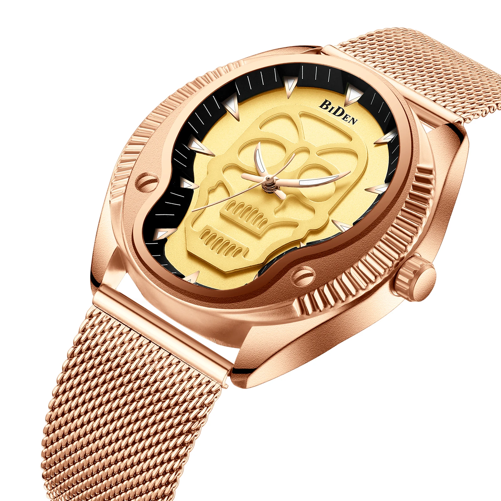 DIBEN 2019 Luxury Men Watches Classic Wrist Watch Skull Dial Male Clock Rose Golden Mesh Belt Waterproof Top Brand Zegarek Meski | Наручные