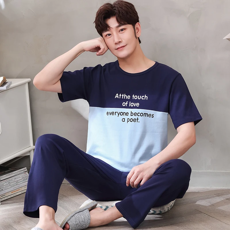 Summer Cotton Men's Pyjamas Short Sleeve Long Pants Pajamas Set Casual Male Sleepwear Night Pijama Hombre Big Yards 4XL Homewear
Summer Cotton Men's Pyjamas Short Sleeve Long Pants Pajamas Set Casual Male Sleepwear Night Pijama Hombre Big Yards 4XL Homewear