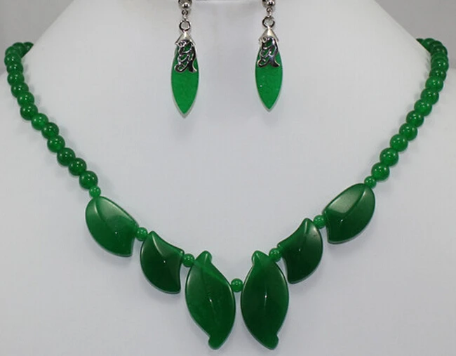 Фото 919 + оптовая продажа Уникальный 18 "зеленый бисер и лист Форма ожерелье серьги(Aliexpress на русском)