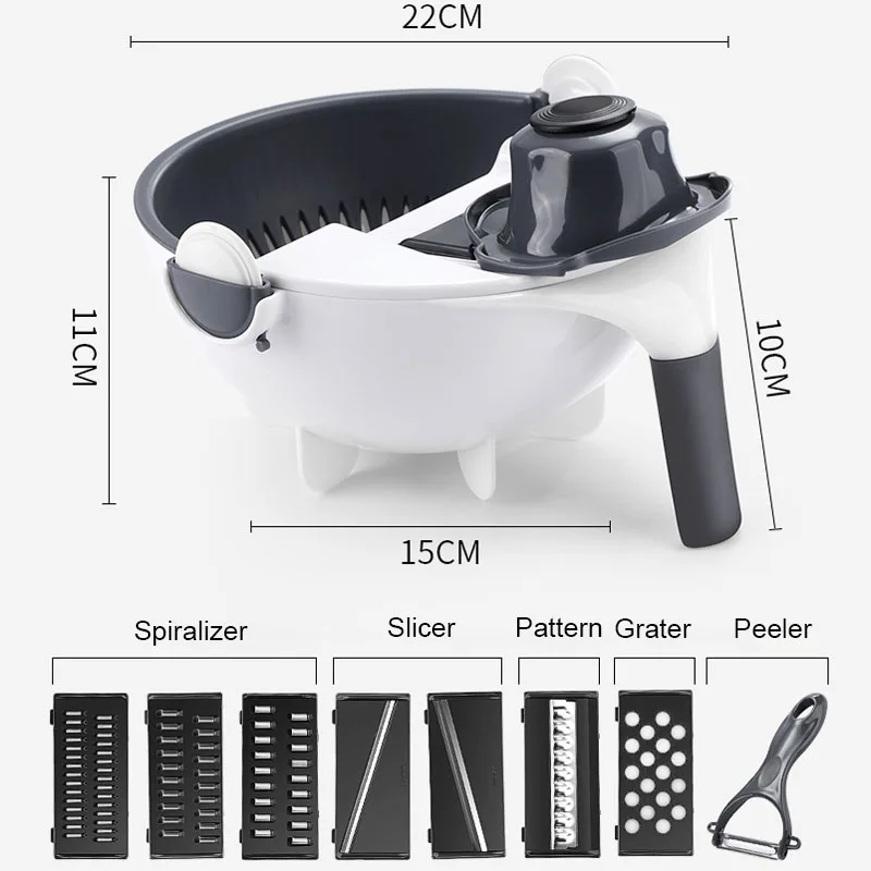 2 In 1 Vegetable Cutter Slicer Chopper Fruit Strainer Basket Multi-Function Spiralizer Grater Food Peeler Mandoline Shredder | Бытовая