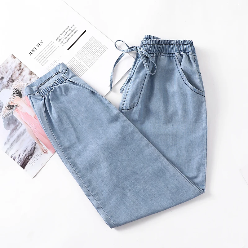 Film tencel ultrathin model of ice silk straight jeans women summer tall waist drape wide-legged Xuan mop the floor, torre pants
Film tencel ultrathin model of ice silk straight jeans women summer tall waist drape wide-legged Xuan mop the floor, torre pants