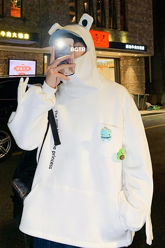 Couple suit frog pullover sweater men's hooded design niche coat autumn and winter velvet loose top
Couple suit frog pullover sweater men's hooded design niche coat autumn and winter velvet loose top