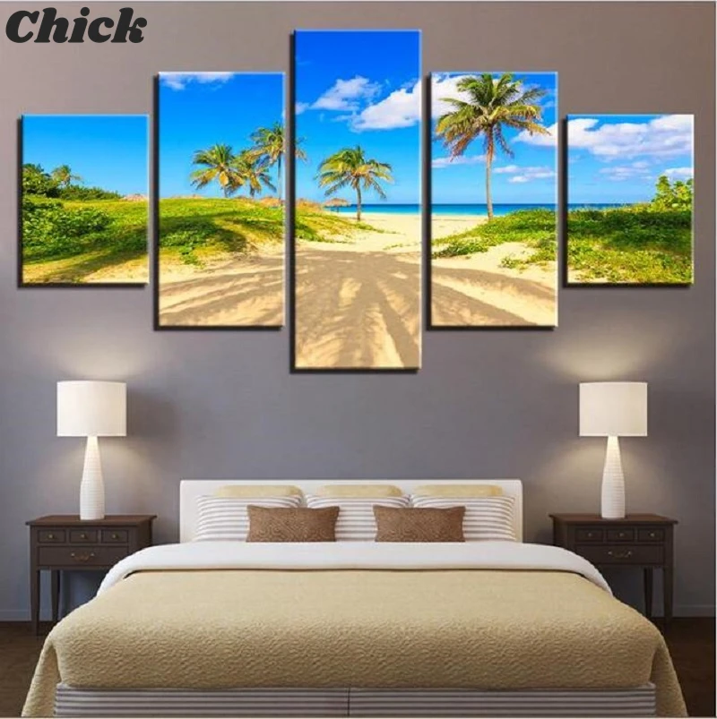 Холстовые печати современного искусства для стен на 5 частей "Модульная живопись", морской декор, картина на пляже, дешевые пейзажи деревьев, плакат с пейзажами.