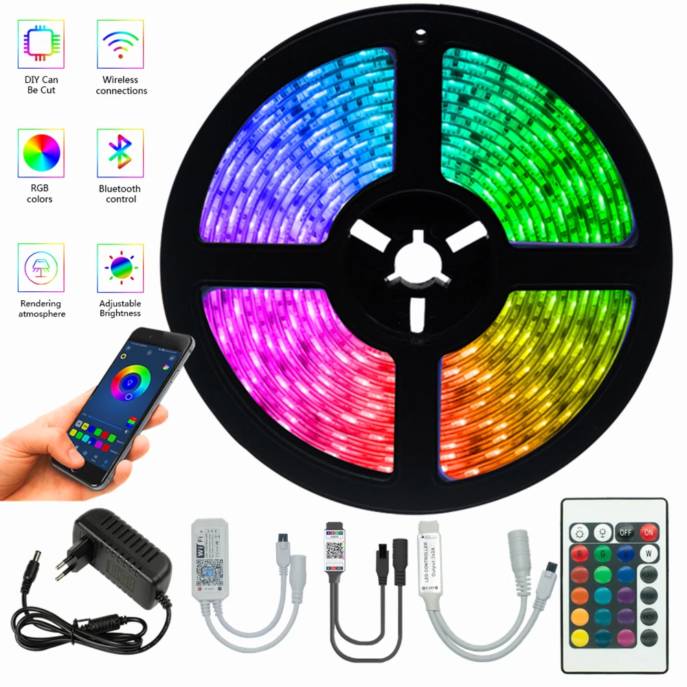LED Light Strip RGB 5050 WIFI Bluetooth Controller Flexible Decoration Backlight Small Night Light Indoor Luminous Lights Strips
LED Light Strip RGB 5050 WIFI Bluetooth Controller Flexible Decoration Backlight Small Night Light Indoor Luminous Lights Strips