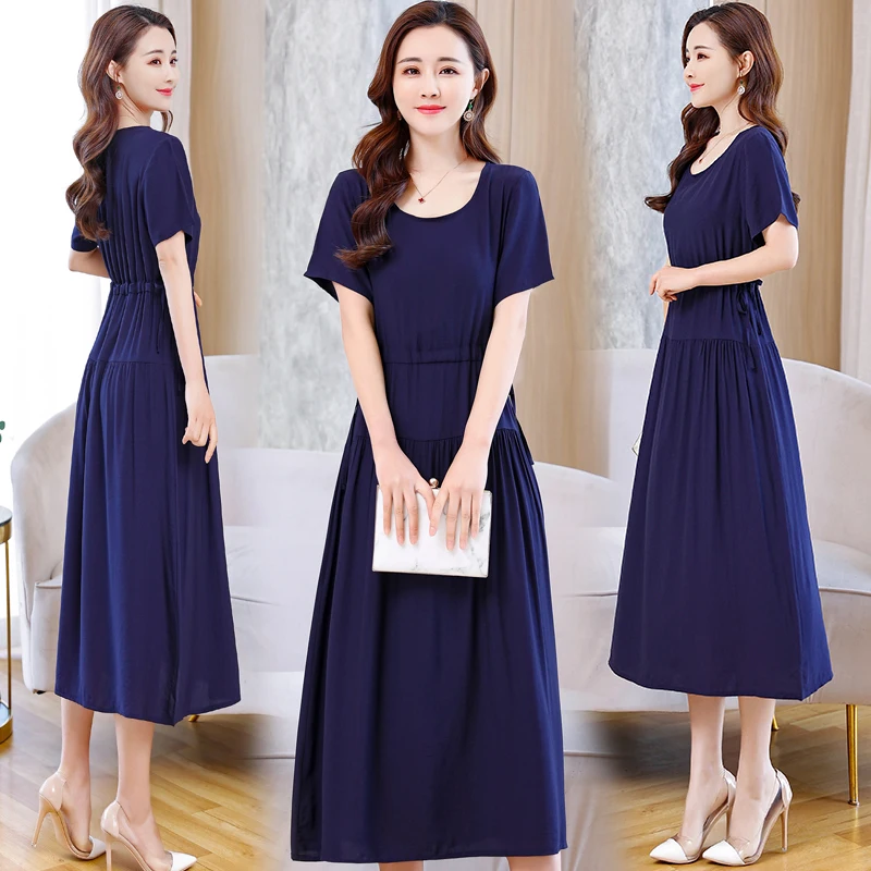 Women's Dress 2021 Summer New Large Size Middle-Aged Ladies Round Neck Loose Elegant Drawstring Waist Slimming Long Dress
Women's Dress 2021 Summer New Large Size Middle-Aged Ladies Round Neck Loose Elegant Drawstring Waist Slimming Long Dress