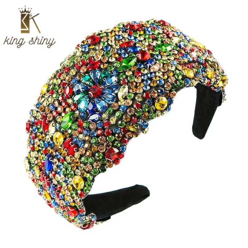 

Exquisite Baroque Full Color Rhinestone Headband for Woman Elegant Multi Color Crystal Wide Hairband Bridal Wedding Headpieces