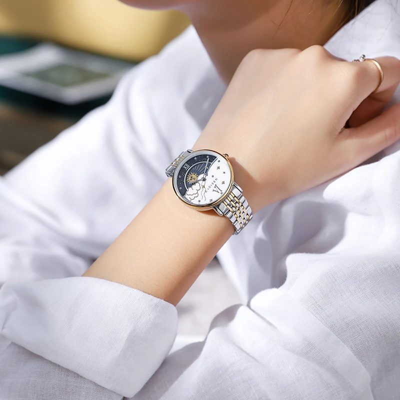 2020 New Fashion Ladies Watch Top Brand Luxury Quartz Wristwatch Gold Watch Female Moon Phase Stainless Steel Waterproof Watch
2020 New Fashion Ladies Watch Top Brand Luxury Quartz Wristwatch Gold Watch Female Moon Phase Stainless Steel Waterproof Watch