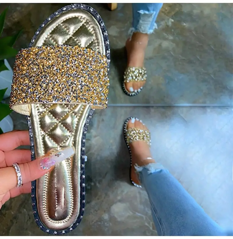 Women Crystal Slippers Ladies Bling Flats Female Fashion Outdoor Beach Shoes Female Footwear Women Summer Slides Plus Size 35-43
Women Crystal Slippers Ladies Bling Flats Female Fashion Outdoor Beach Shoes Female Footwear Women Summer Slides Plus Size 35-43