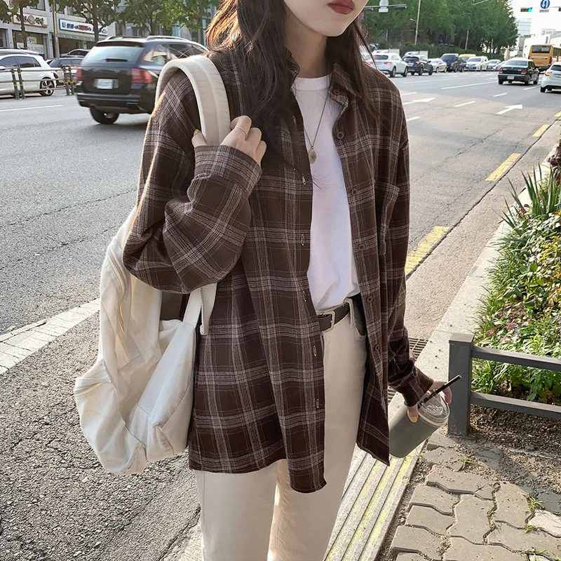 New Vintage Cotton Plaid Shirt Female Oversize Tops Women Long Sleeve Girls Blouse Plus Size Autumn Women Blouses Femme Blusas
New Vintage Cotton Plaid Shirt Female Oversize Tops Women Long Sleeve Girls Blouse Plus Size Autumn Women Blouses Femme Blusas
