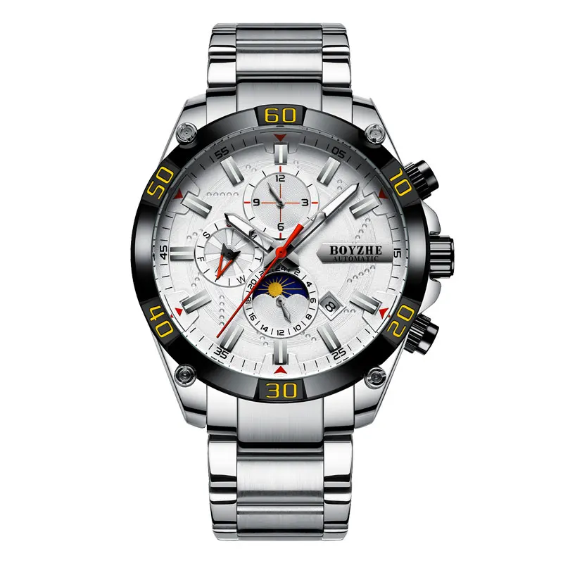 BOYZHE Men's Mechanical Watch Waterproof Green Stainless Steel Strap Watches Men Strap Moon Phase Calendar Week Display
BOYZHE Men's Mechanical Watch Waterproof Green Stainless Steel Strap Watches Men Strap Moon Phase Calendar Week Display
